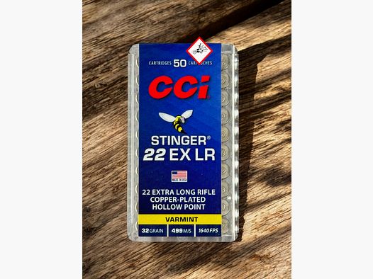 CCI Stinger cartucho de caza .22 EX LR CPHP HV 32grs