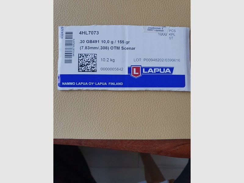Geschosse Lapua Scenar 308Win 155grs