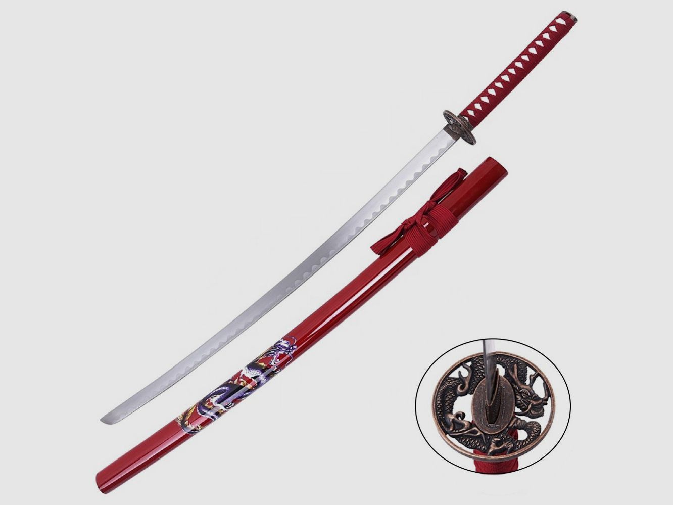 Katana Megami Rot mit farbigen Drachenmotiv