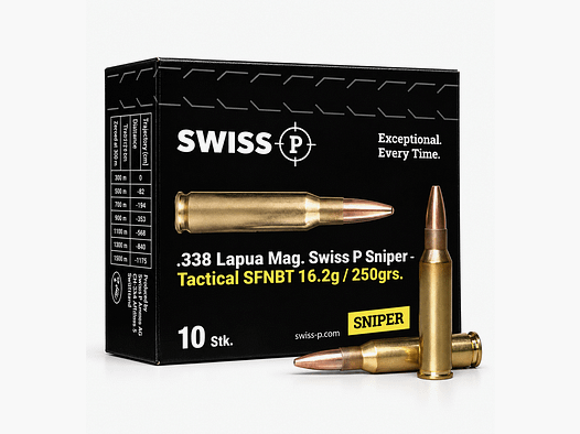 .338 Lapua Mag. Swiss P Sniper – Tactical SFNBT 16.2g / 250grs. – 10 Stk.