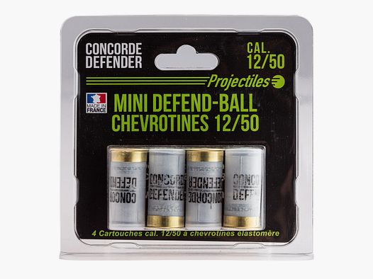 4 CARTOUCHES MINI DEFEND-BALL CAL. 12/50 CHEVROTINE ELASTOMERE