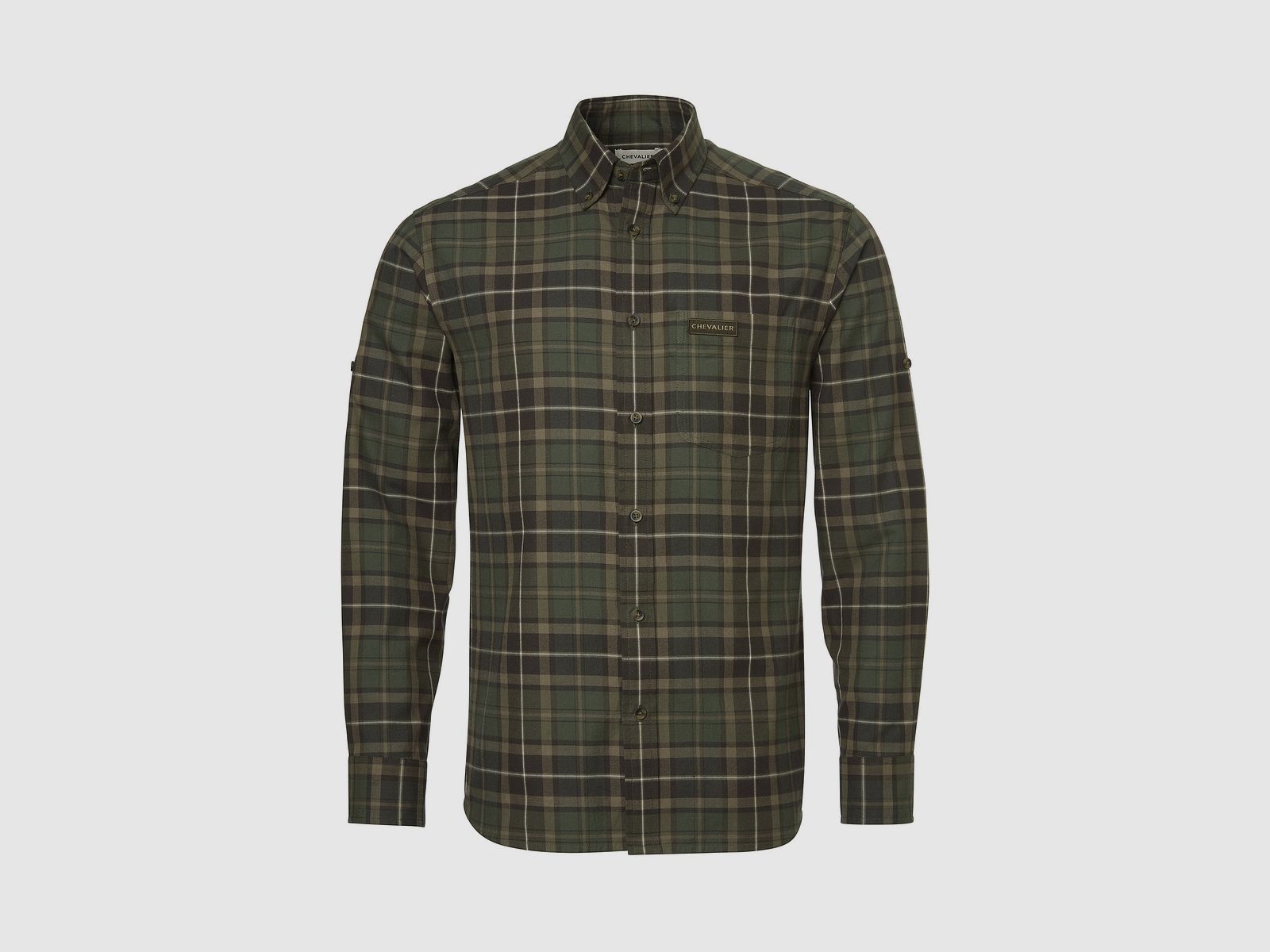 Chevalier Teal Light Flannel Shirt Men, S, Olive Green Checked