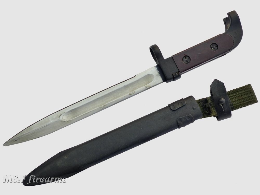Bulgarisches Bajonett für AK 47 mit Webbing-Koppelschlaufe & Leder-Sicherungsriemen, nicht passend für AKM, AK 74 und alle AK-Modelle mit Bajonetthaft