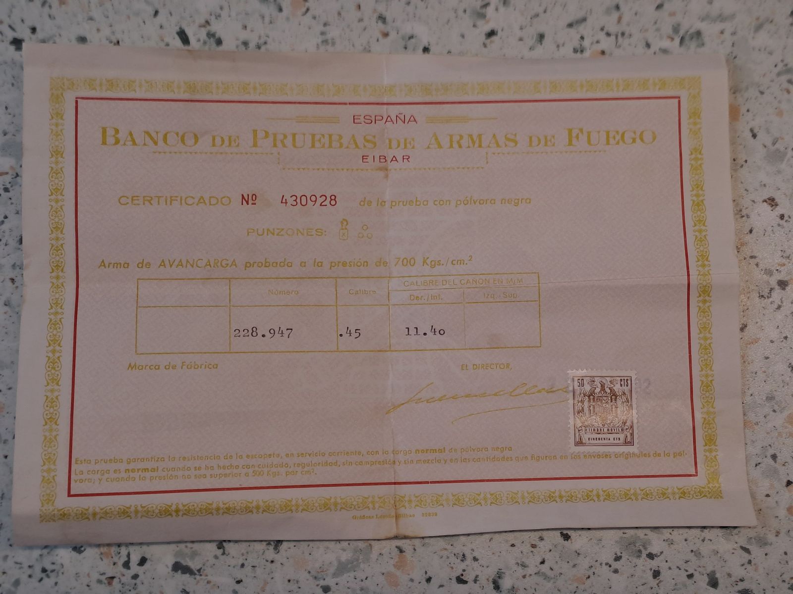 Philadelphia Derringer Dikar .45 including original proof certificate