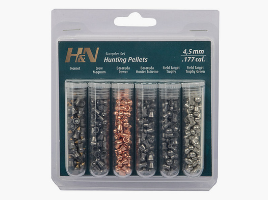 Testpack Spitzkopf Rundkopf Hohlspitz Jagd Diabolos H&N Kaliber 4,5 mm glatt Hunting Sampler Set 6er Sortiment