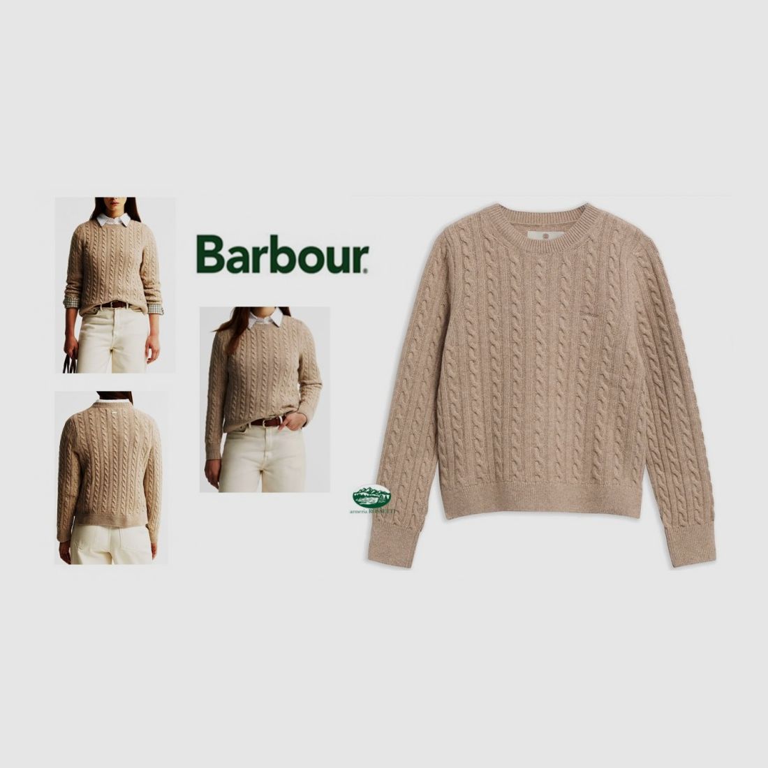 BARBOUR Damenpullover Ashdown beige mit Zopfmuster