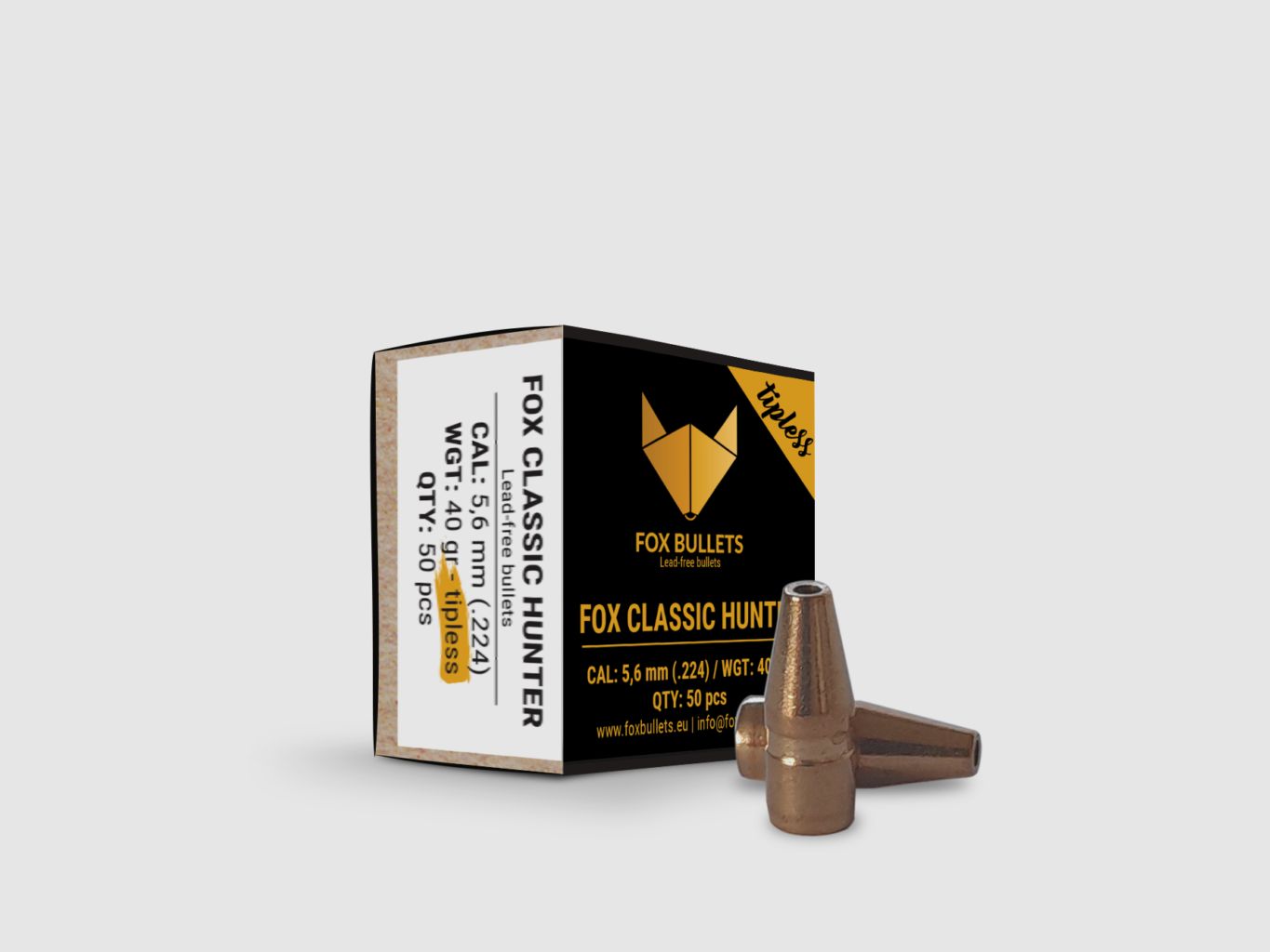 Fox Bullets Classic Hunter Tipless .224 2,6 g / 40 gr balles sans plomb – 50 pièces