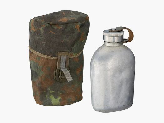 Oryginalna butelka polowa Bundeswehry BW z aluminium z pokrowcem w kamuflażu, używana