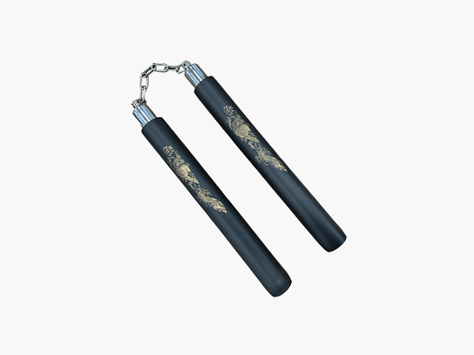 NUNCHAKU DA ALLENAMENTO GOMMA MORBIDA NERA CON CATENA