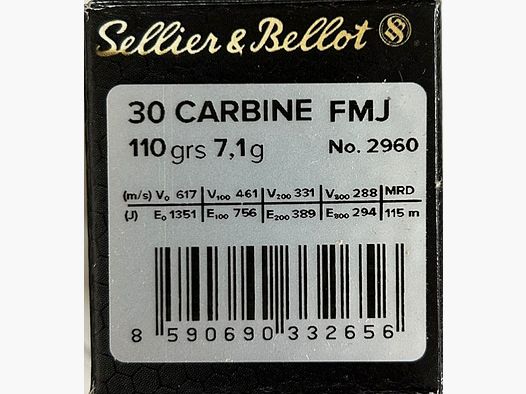 Sellier & Bellot .30 Carbine FMJ 110grs - 50 disparos