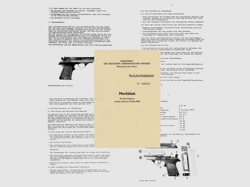 Nachdruck der DDR MDi Bedienungsanleitung für die Pistole PSM Cal. 5,45 mm