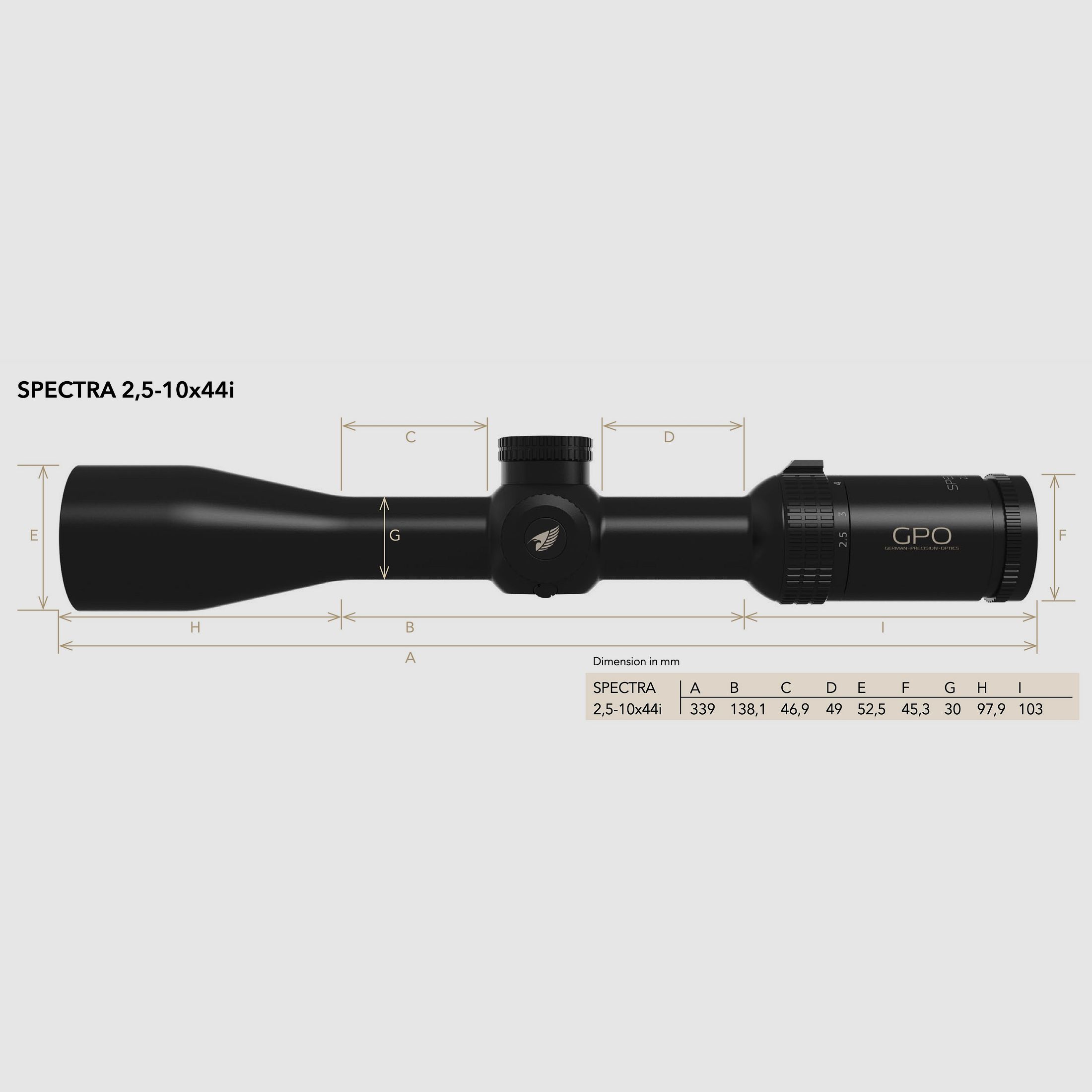 GPO RS421 SPECTRA 4x 2.5-10x44i Reticle G4i Drop 2 Image Plane