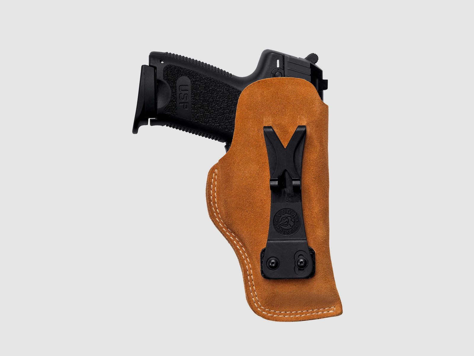 VEGA HOLSTER – SUEDE HOLSTER FOR INTERNAL USE WITH INJECTION-MOLDED POLYMER CLIP FOR GLOCK 26/27, image 1 of 2
