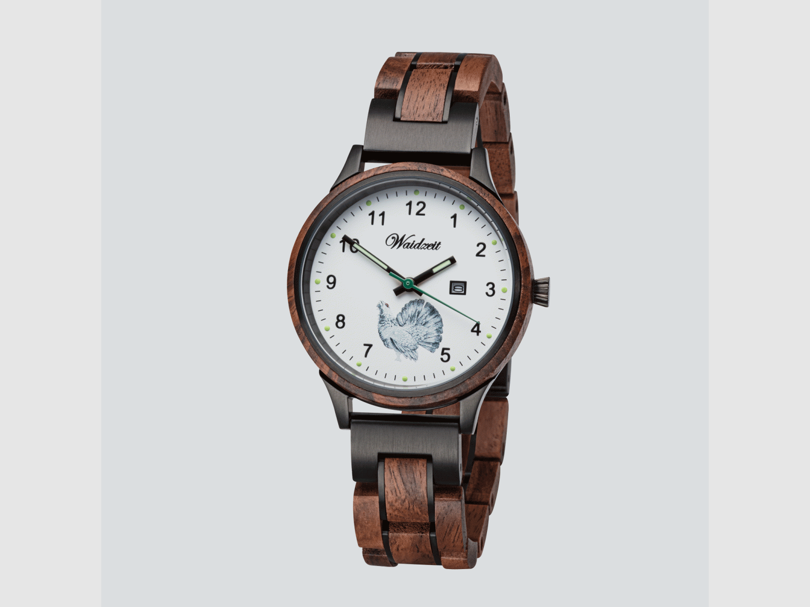 Damenjagduhr Diana Auerhahn mit Lodenarmband Moosgrün