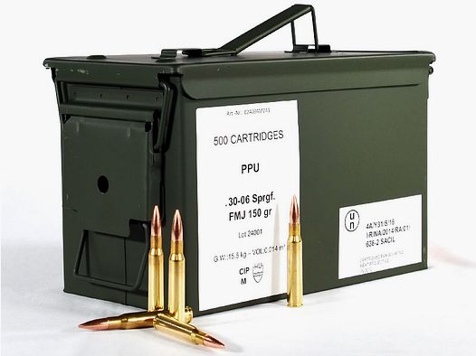 Scatola di munizioni PPU con .30-06 Sprgf. FMJ 150 grs 1 scatola di munizioni (500 colpi a 0,798 €*)