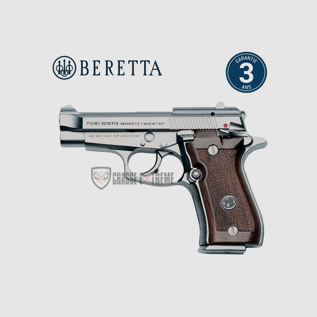 BERETTA 84Fs Cheetah Nickel 9mm Short Pistol