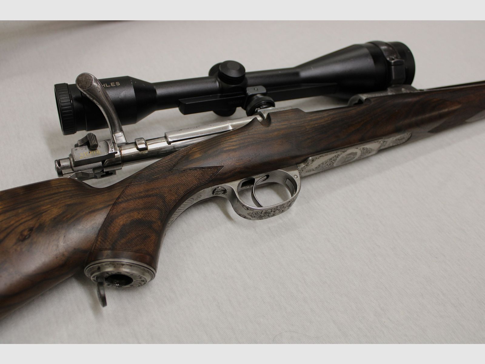 Repeater rifle Mauser DWM Luxury rifle 9.3 x 62 boar rifle with engraving rarity Kahles 8 x 56 LP