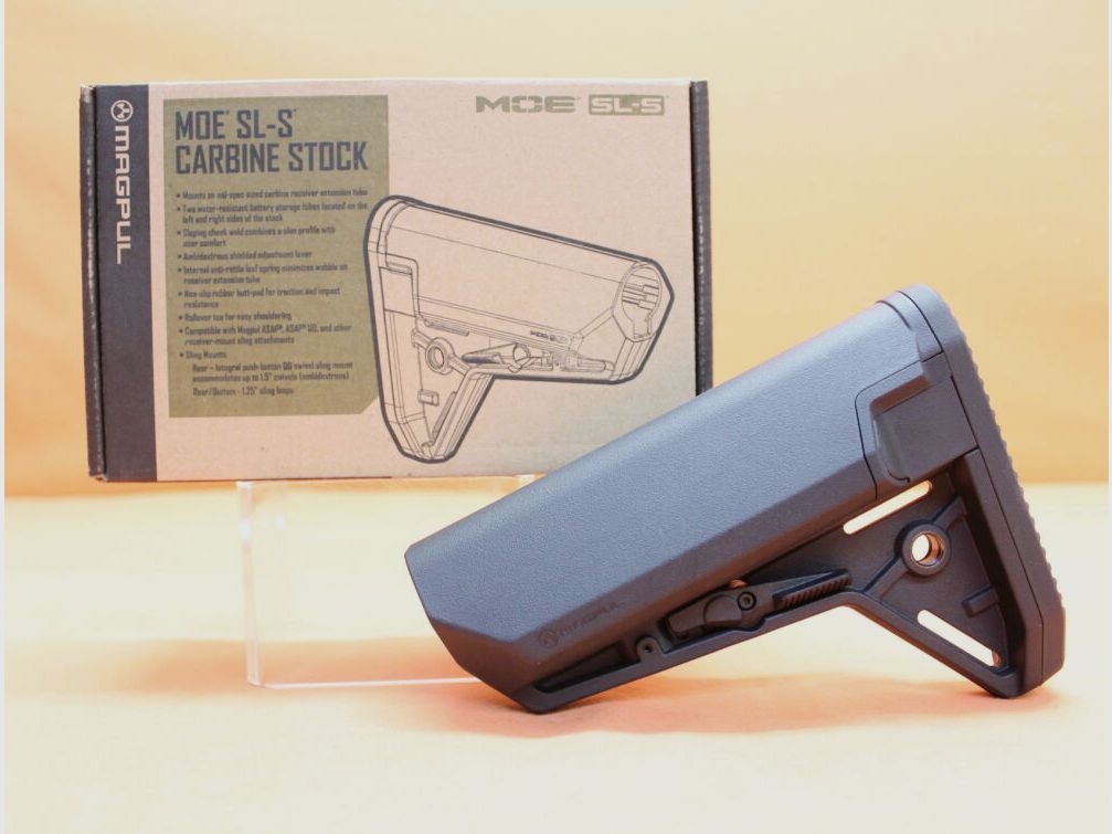 Magpul AR-15: Buttstock Magpul MOE SL-S (MAG653-BLK) MILSPEC Carbine Stock Polymer Black/ Schubschaft, Bild 1 von 5