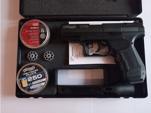 PISTOLE WALTHER CP99 SCHWARZ CO2 KAL 4,5MM +750 Bleikugeln + 20 CO2-Kapseln