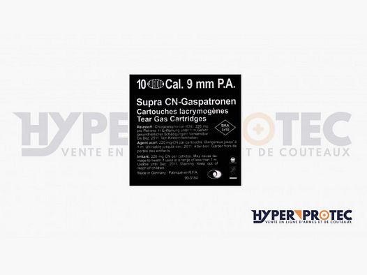 10 cartucce a salve con gas lacrimogeno CN SUPRA per pistola ad allerta calibro 9mm P.A.