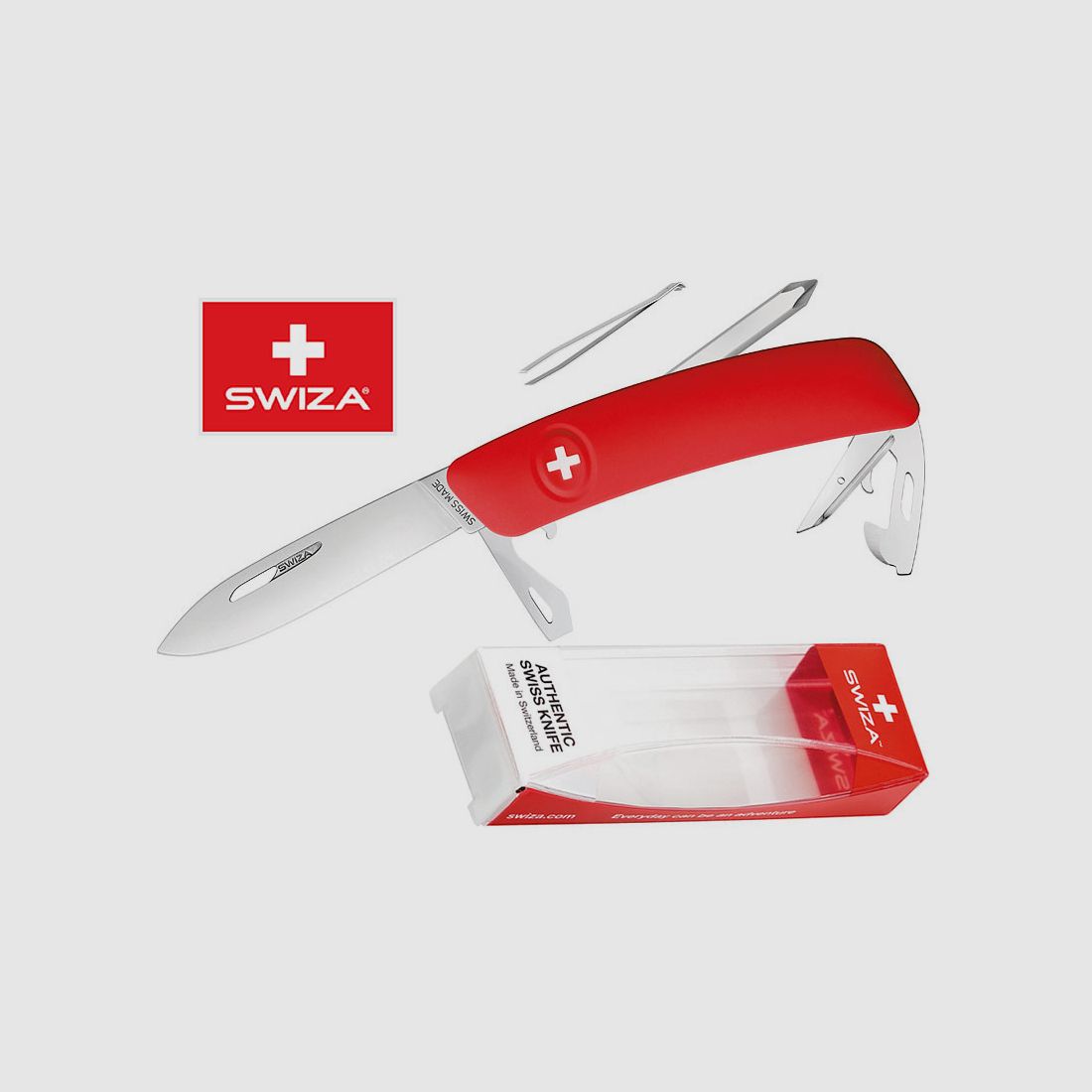 SWIZA Schweizer Messer D04, rot, Edelstahl 440, 11 Funktionen, Kreuzschlitzdreher, Multi-Tool