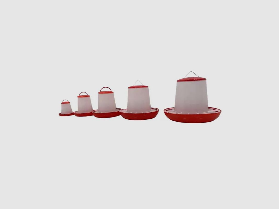 Comedero de plástico con asa 3 kg para aves de corral - Rojo y blanco, imagen 3 de 6