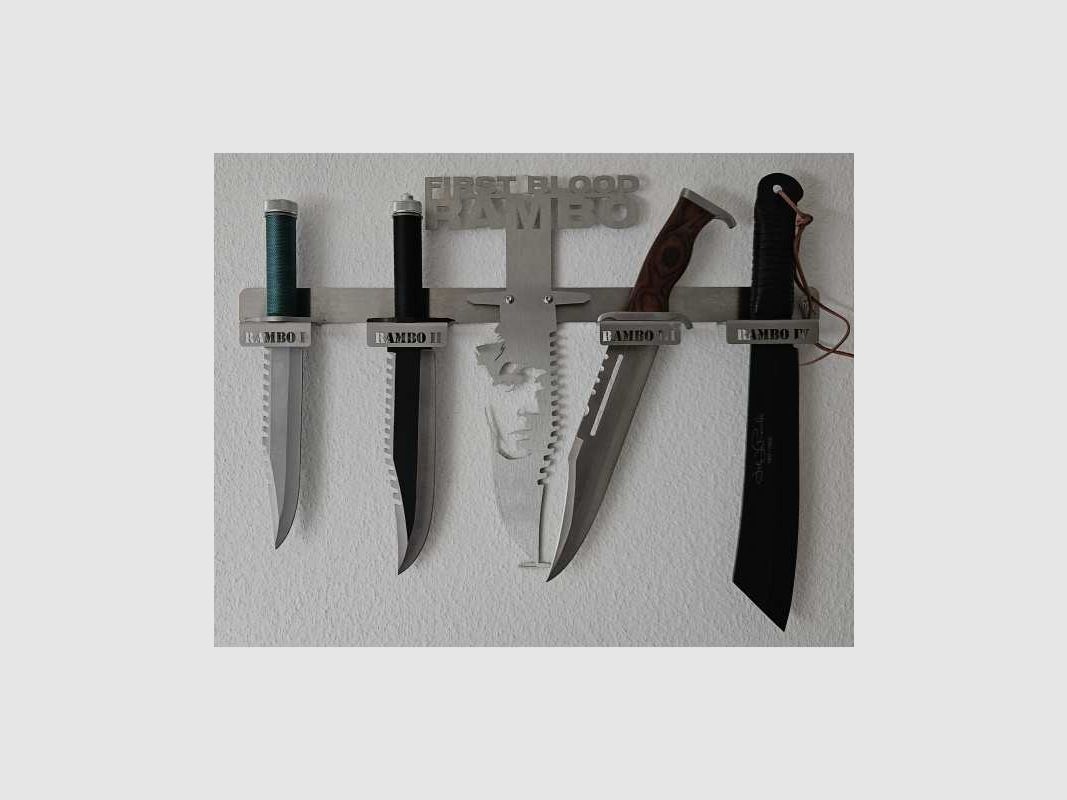 Rambo 1-4 Messer Designer Wandhalter Edelstahl 3D Effekt