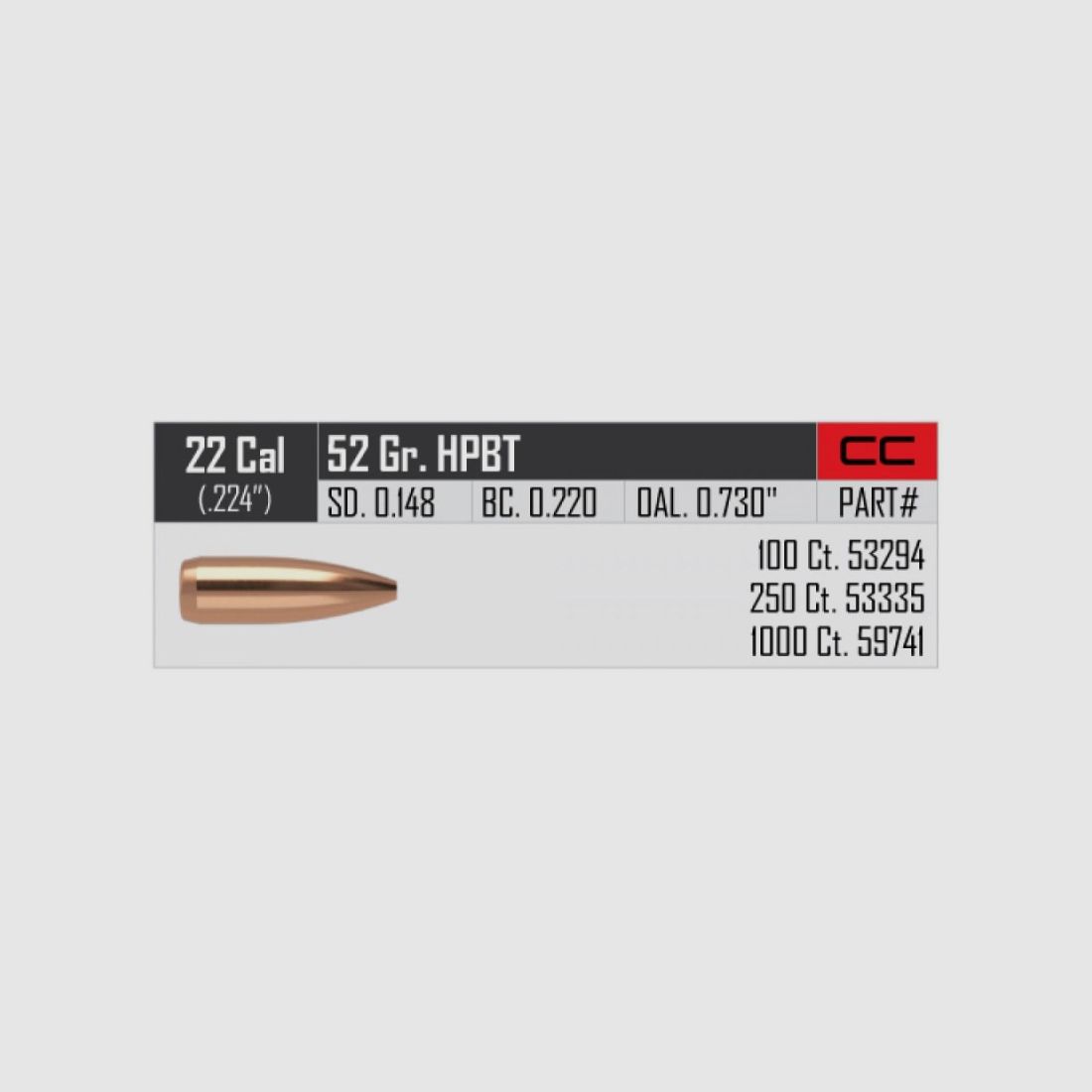 NOSLER C22 GR 52 HPBT QT 1000 PZ