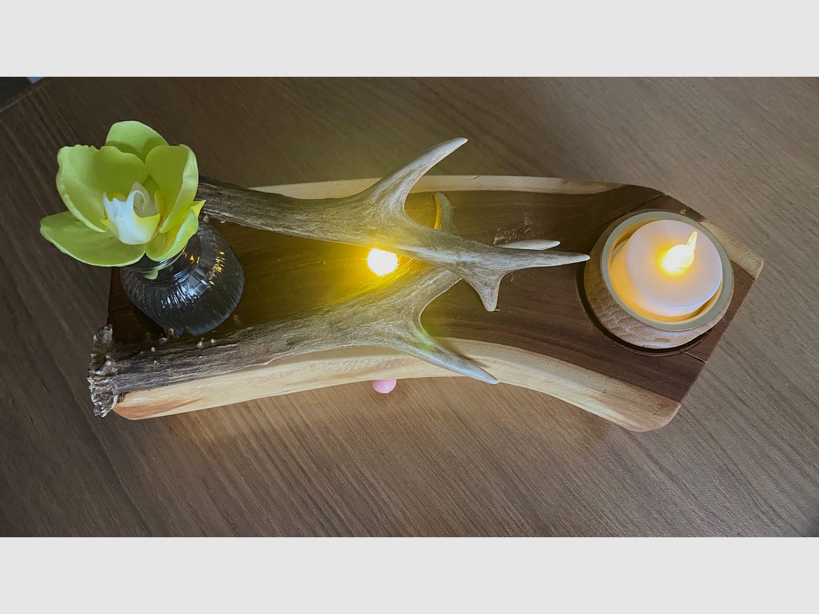 Tischdeko Deko Beleuchtung Vase Geweihstangen Holz