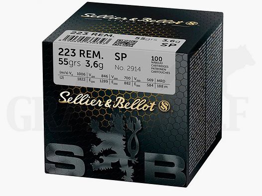 .223 Remington 55 gr / 3,6 g Sellier & Bellot Cartuchos de Punta Blanda 100 Piezas