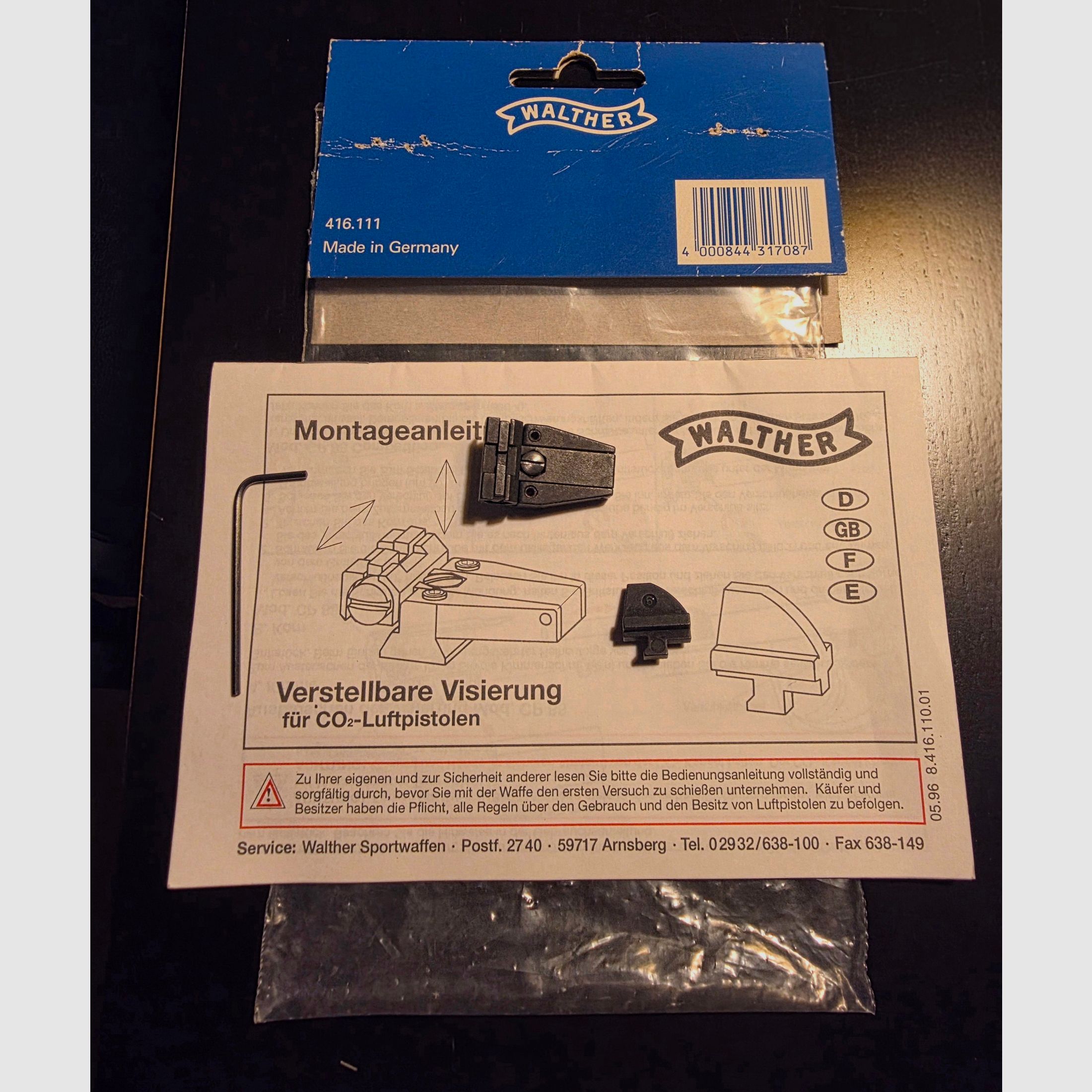 Verstellbare Visierung Visier Kimme Korn Umarex Walther CP88 Co2 Pistole  416.111