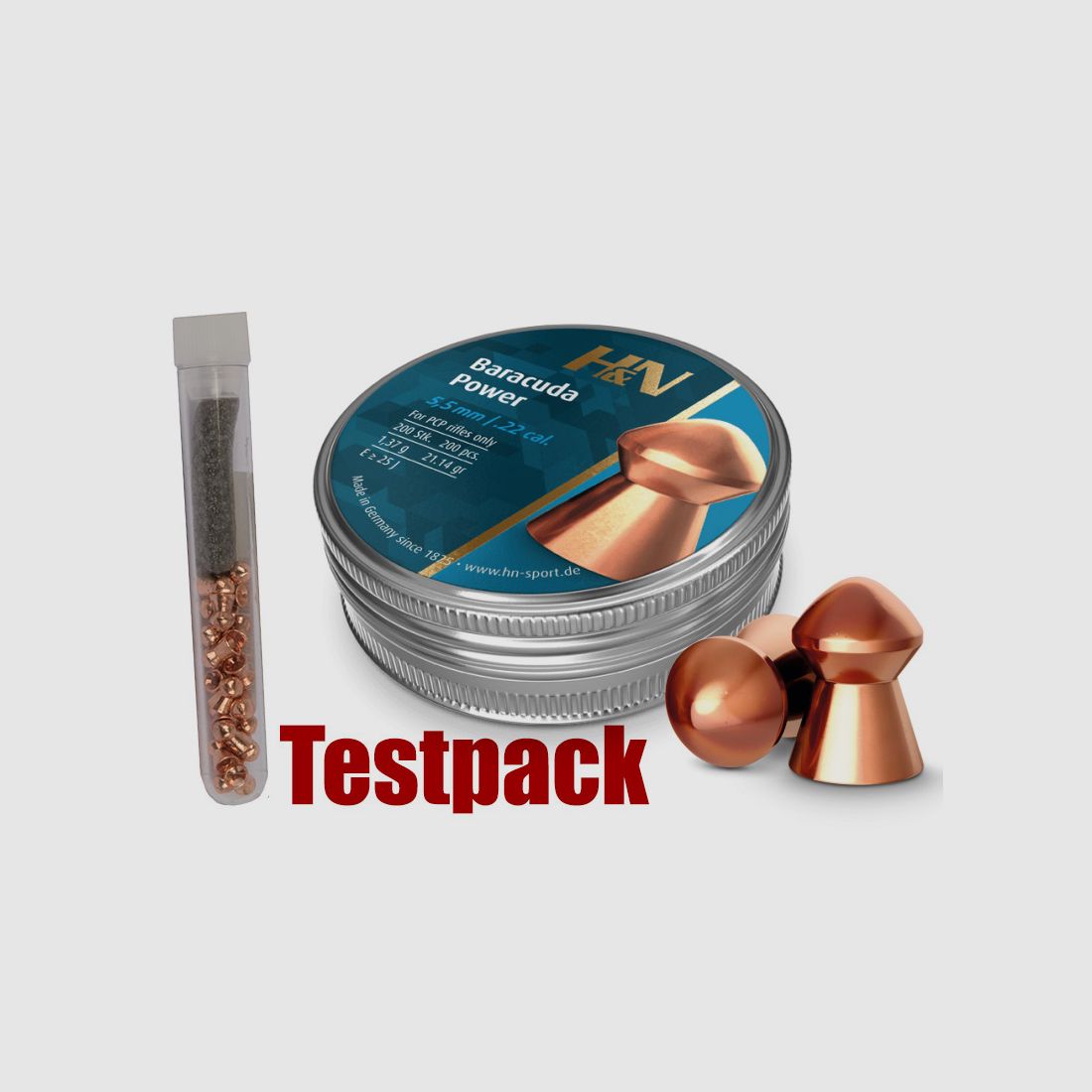 Testpack Rundkopf Diabolos H&N Baracuda Power Kaliber 5,5 mm 1,37 g glatt verkupfert 20 StĂĽck