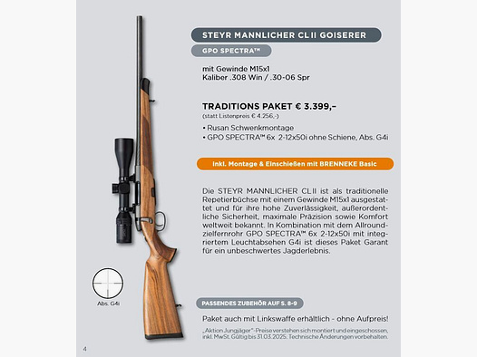 Steyer Jungjäger Paket Repetierer mit Zielfernrohr STEYR MANNLICHER CL II GOISERER + GPO Spectra