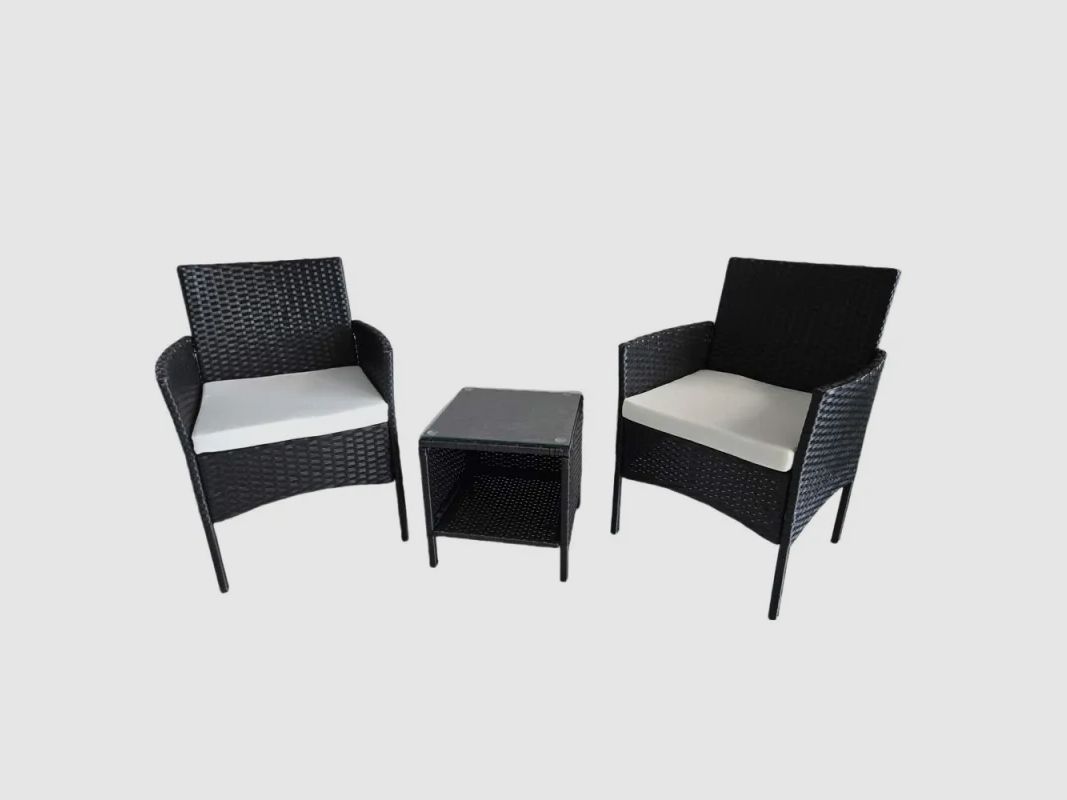 Salon de jardin 2 fauteuils et table basse tressée noir, image 2 sur 16