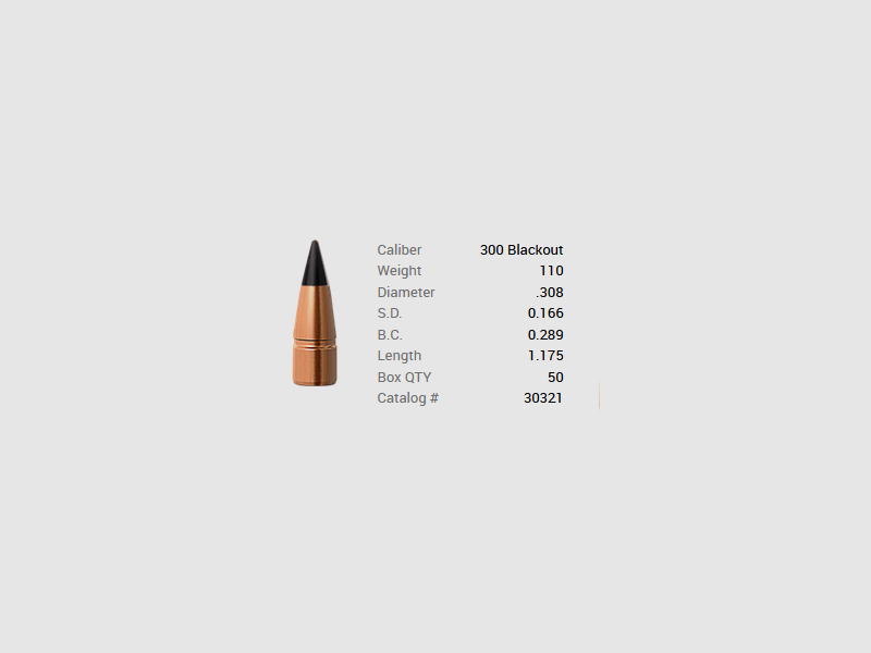 Proiettile Barnes .30/.308 110GR M/LE Tac-TX FB 50 pezzi