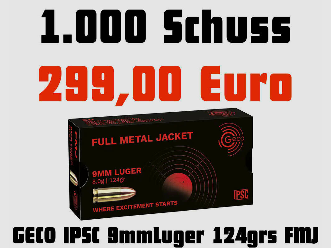 Geco FMJ 124 grains 1000 coups