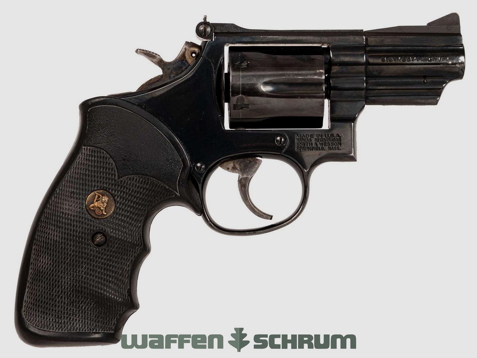Smith & Wesson Mod.19 .357Mag , LL: 2,5 Zoll, Lederholster, Pachmayr-Griff, verstellbare Visierung