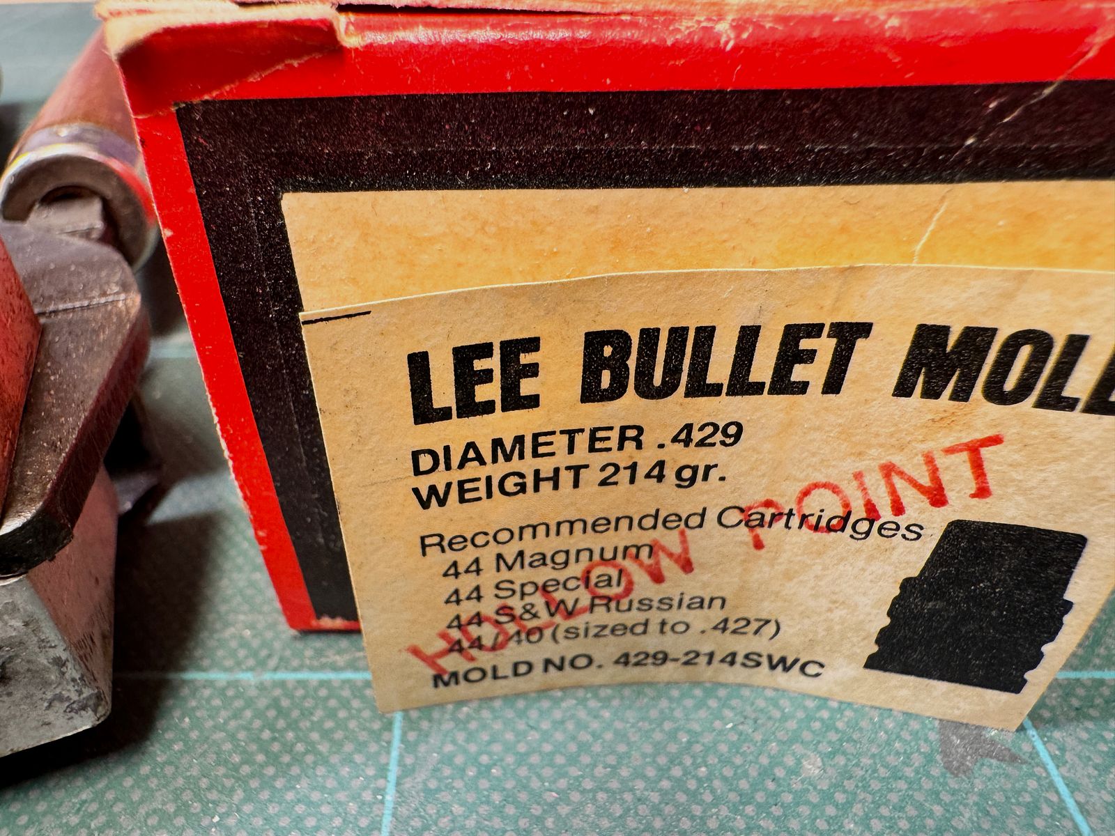 Giesskokille Lee Bullet Mold 429-214 SWC 214gr, Hollow Point für 44 Magnum - 44 Special 