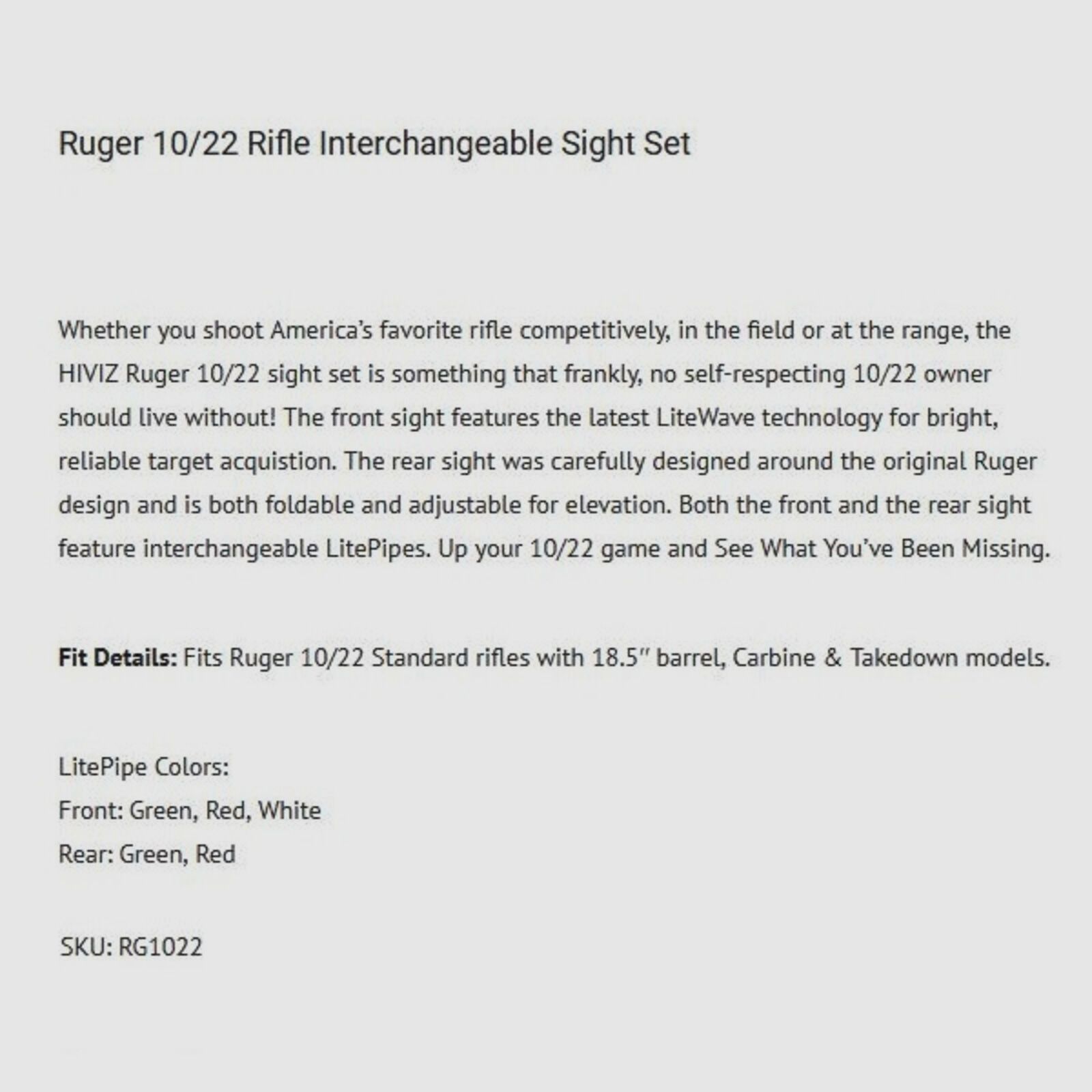 Hiviz HIVIZ Set di mirini in fibra Ruger 10/22 .22lr