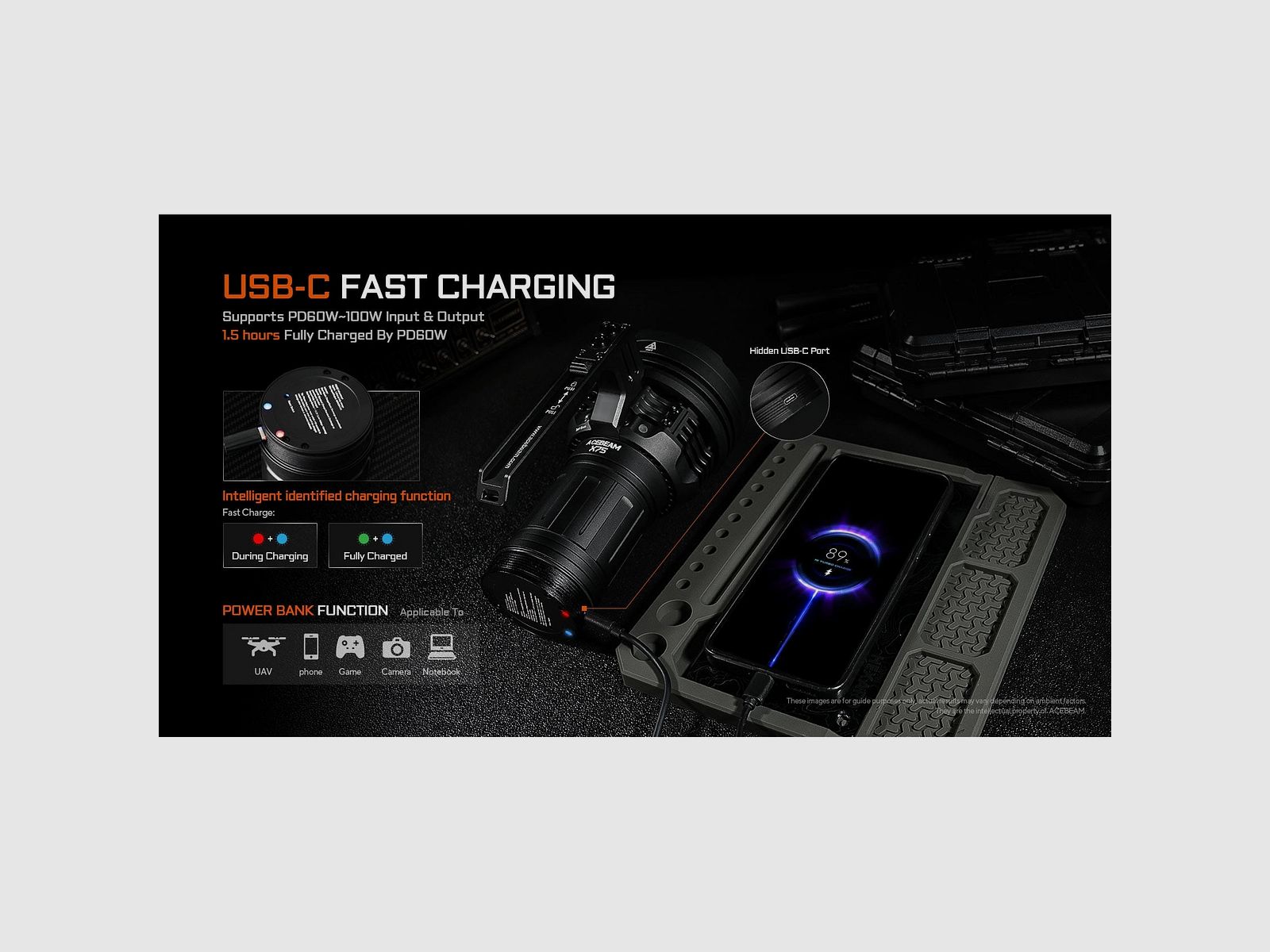 LED flashlight X75, 80,000 lumens (including battery), image 7 of 8