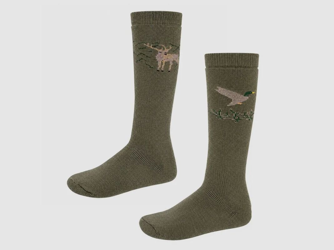 2 Paar Jagdsocken khaki mit Enten-/Hirschmotiv, Bild 2 von 12