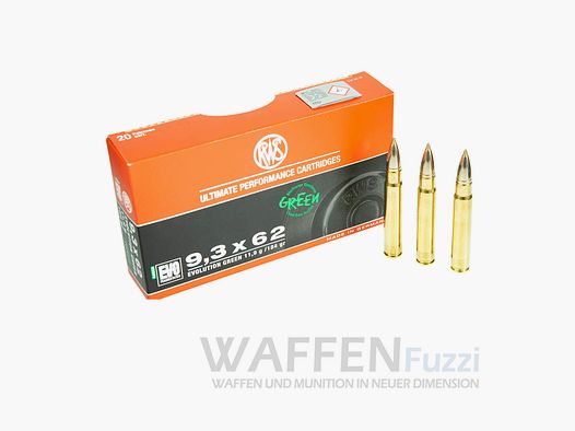 Hunting ammunition RWS 9.3x62 Evolution GREEN 184grs lead-free soft point
