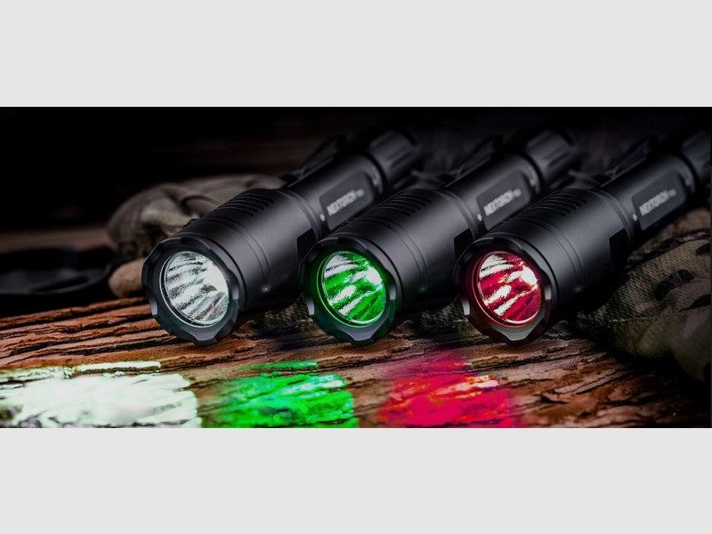 NEXTORCH T53 Set – Lampe de Poche de Chasse Tri-Color (Blanc/Vert/Rouge) incl. Batterie, Interrupteur à Câble & Support