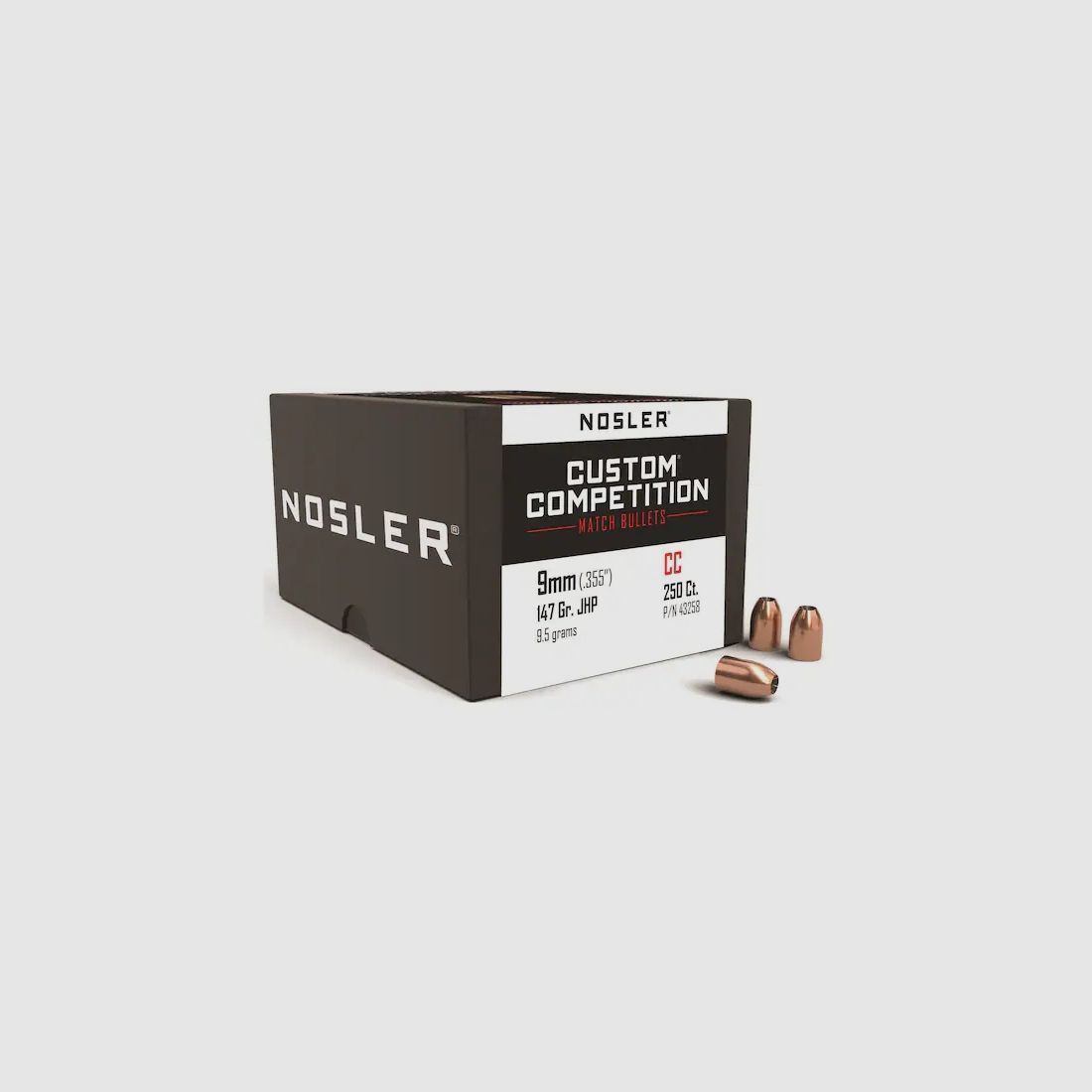 Proiettile Nosler 9mm/.355 147GR Custom Competition JHP FB 250 pezzi