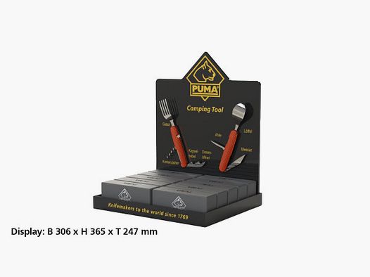 Exhibidor / Soporte PUMA TEC herramienta de camping + 16 herramientas
