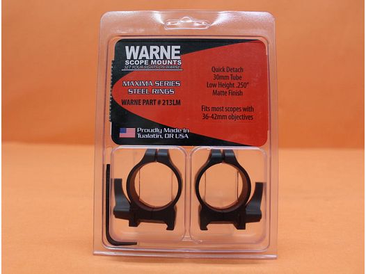 Anillas de montaje Warne Warne Maxima QD 30mm bajas (213LM) de acero negro mate para perfil Weaver