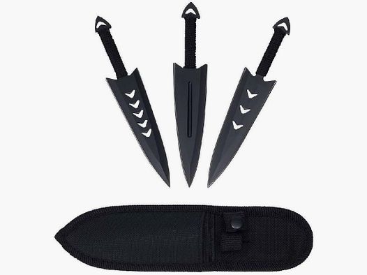 3 worp messen in set met nylon etui voor de onderarm in ninja-stijl