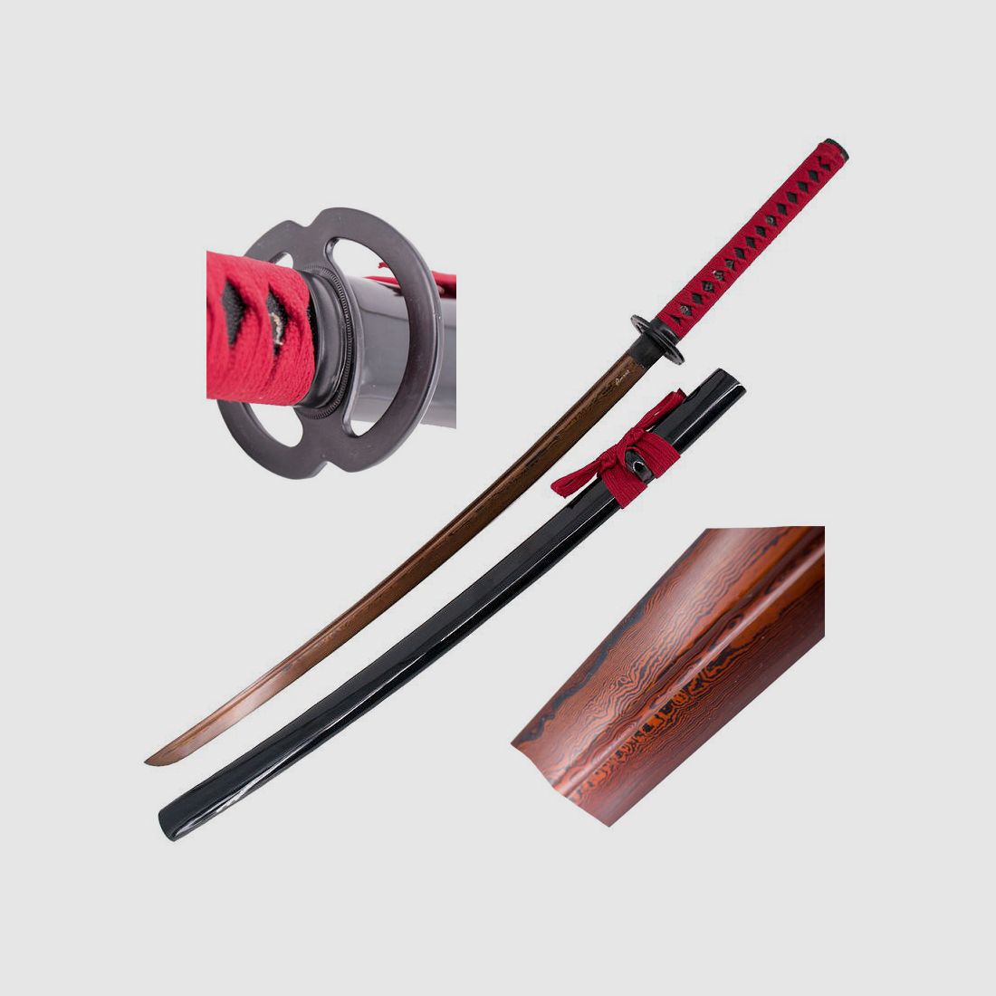 Practical Yume katana with red damask blade