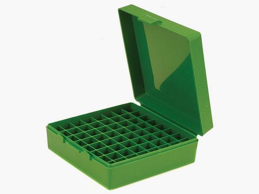 MTM cartridge box P64-50-10 green with flip lid for 64 cartridges .50 AE and others.
