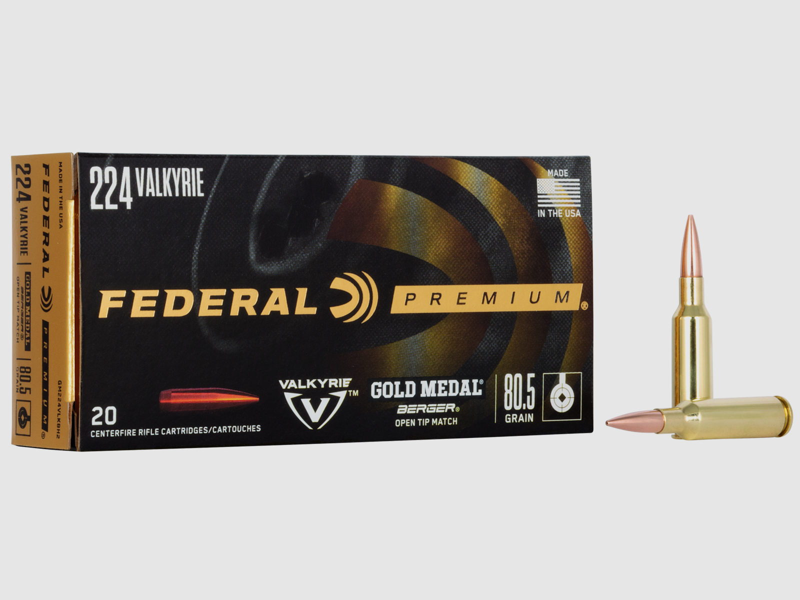 Federal Büchsenmunition Gold Medal .224 Valkyrie 5,2g Berger BT Target